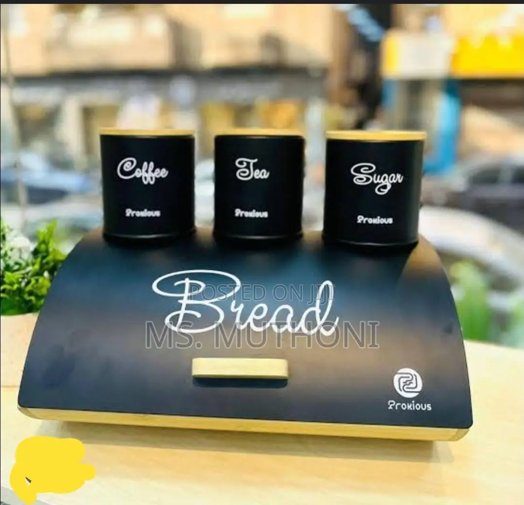 Metalic and Bamboo Bread Bin and Canister Set.