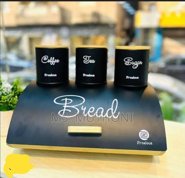 Metalic and Bamboo Bread Bin and Canister Set. - thumbnail 4
