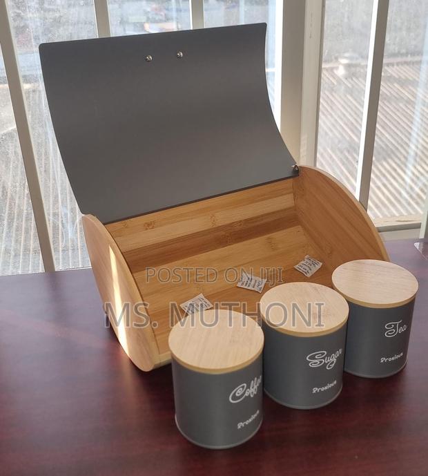 Metalic and Bamboo Bread Bin and Canister Set. - thumbnail 2