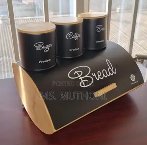 Metalic and Bamboo Bread Bin and Canister Set.