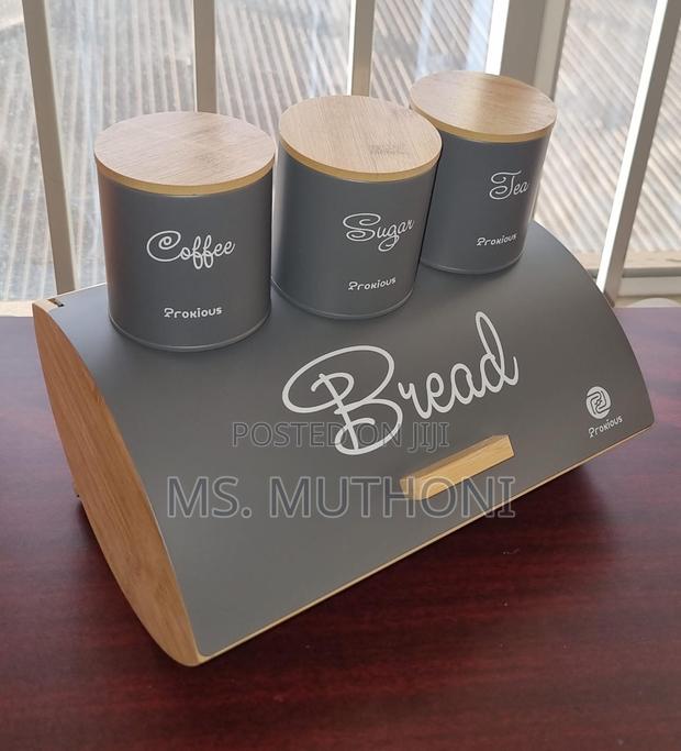 Metalic and Bamboo Bread Bin and Canister Set. - thumbnail 3