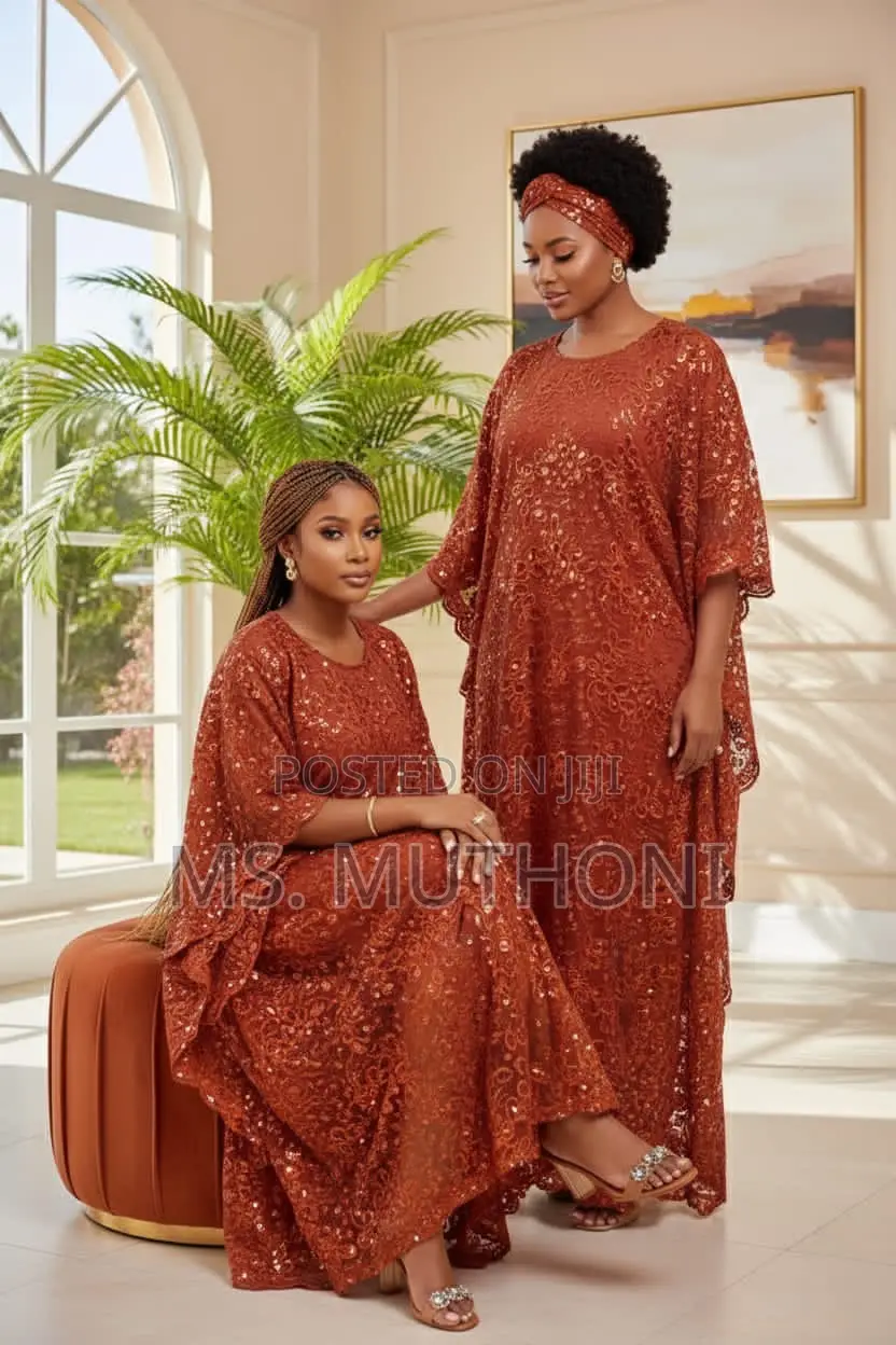 Free Size Original Heavy Lace Embroidered Kaftan-Style Dress.