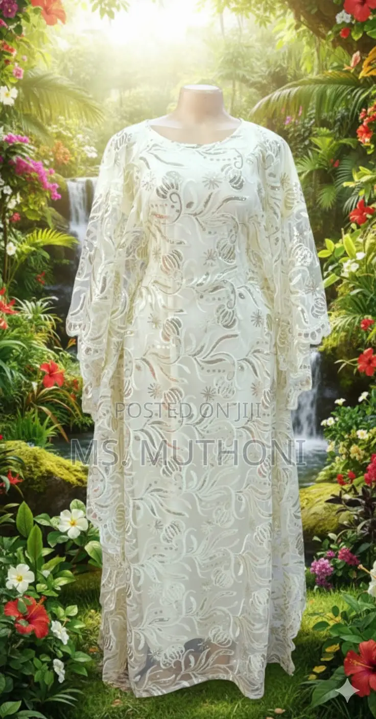 Free Size Original Heavy Lace Embroidered Kaftan-Style Dress.