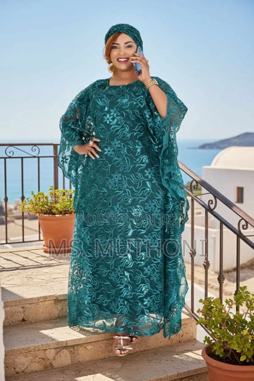 Free Size Original Heavy Lace Embroidered Kaftan-Style Dress.