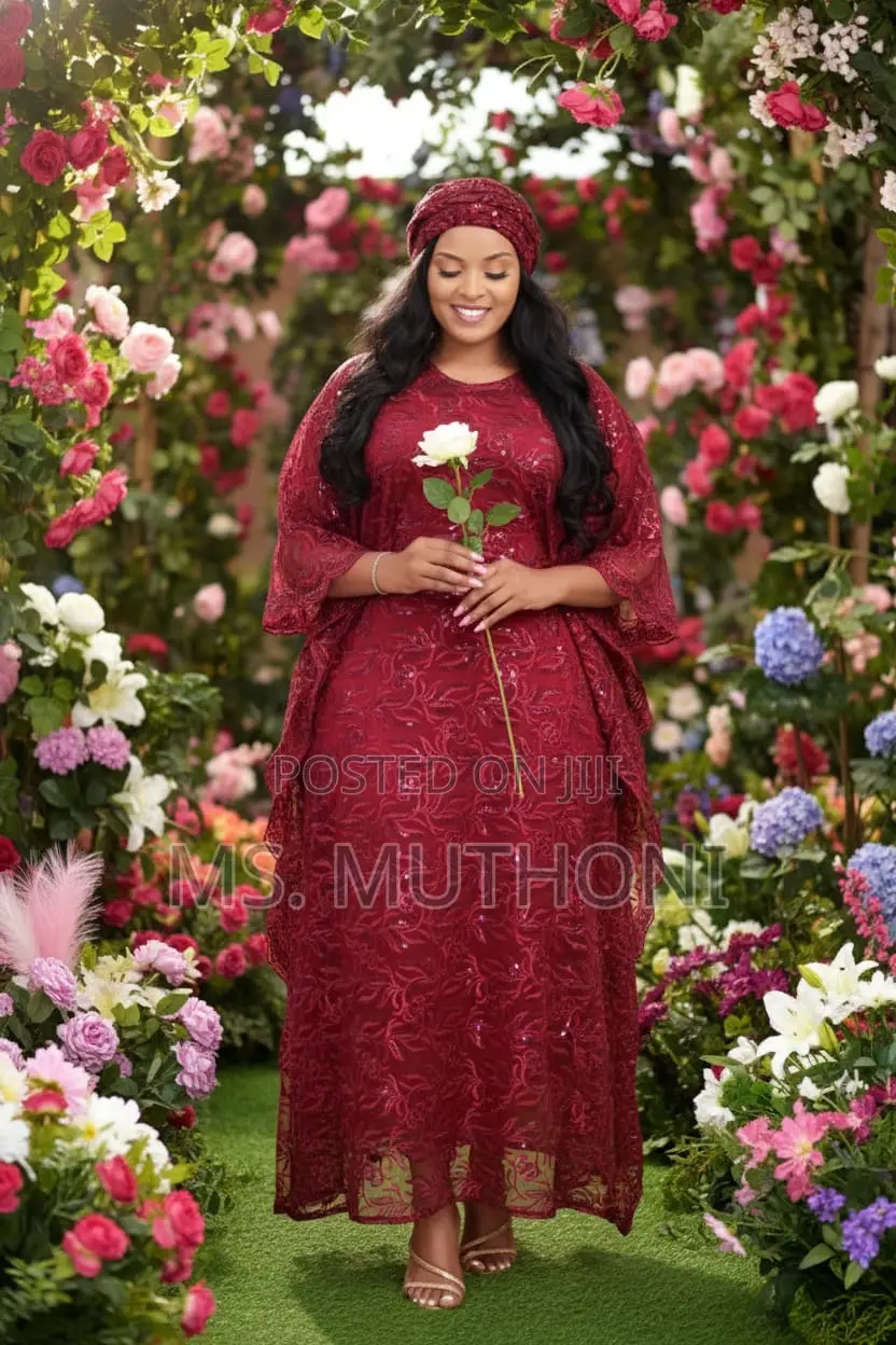 Free Size Original Heavy Lace Embroidered Kaftan-Style Dress.