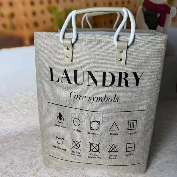 Collapsible Laundry Basket With Leather Handles - thumbnail 2