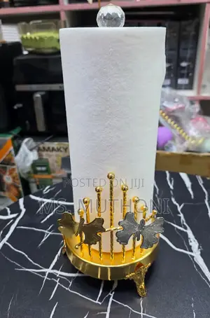Gold-Toned Metal Freestanding Paper Towel Holder With Butterfly Motifs