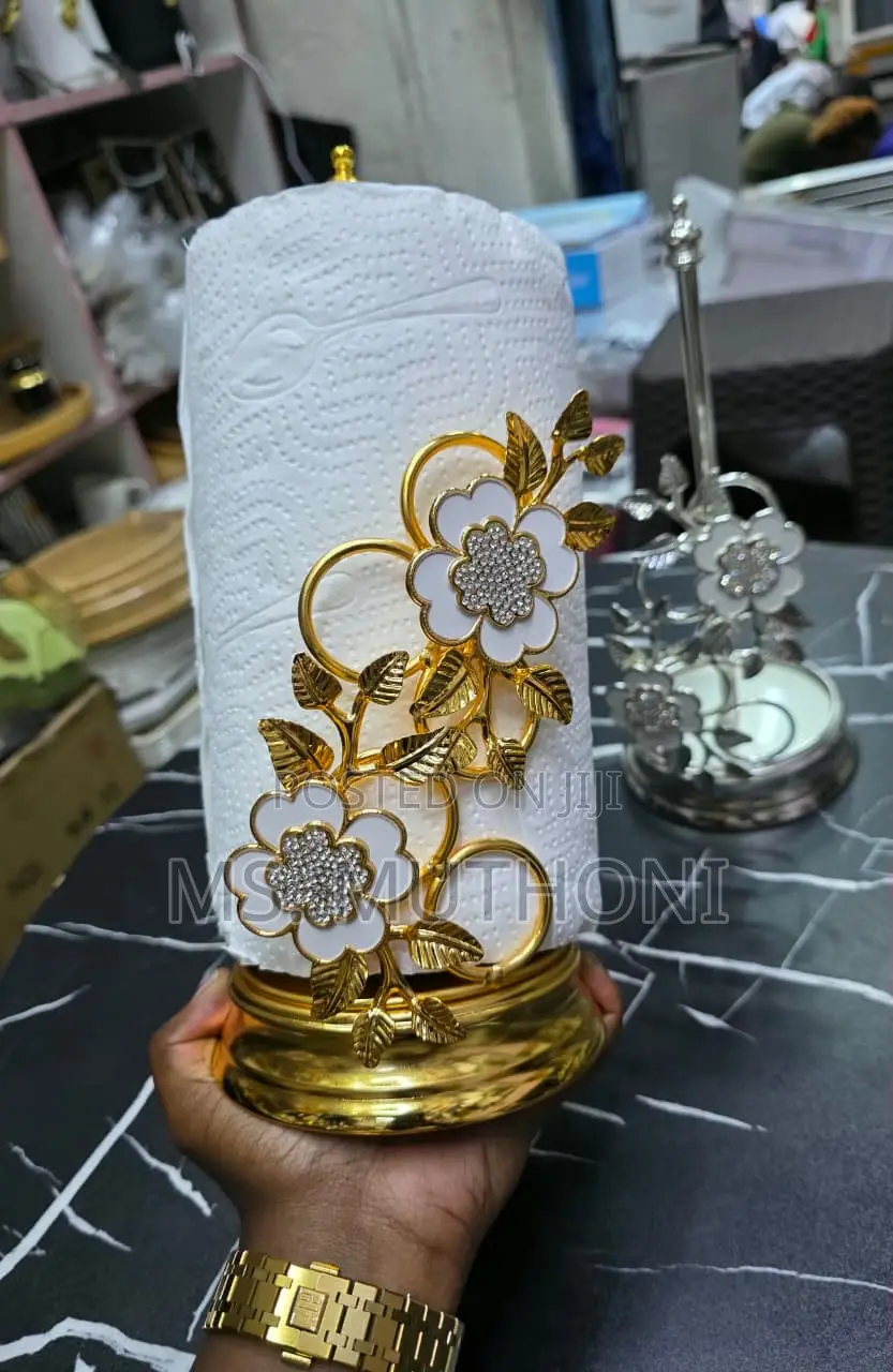Decorative, Freestanding Gold/Silver -Toned Kitchen Paper Towel Holder