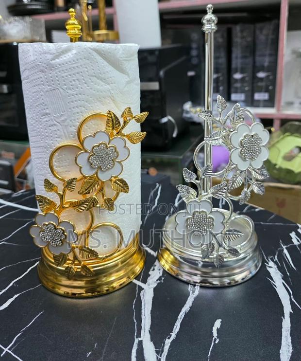 Decorative, Freestanding Gold/Silver -Toned Kitchen Paper Towel Holder - thumbnail 4
