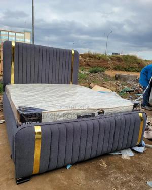 5x6 Grey Panel Chester Bed With Gold Accents - main view