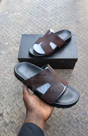 Brown / Black Hermès Izmir Men's Sandals Size 40-45