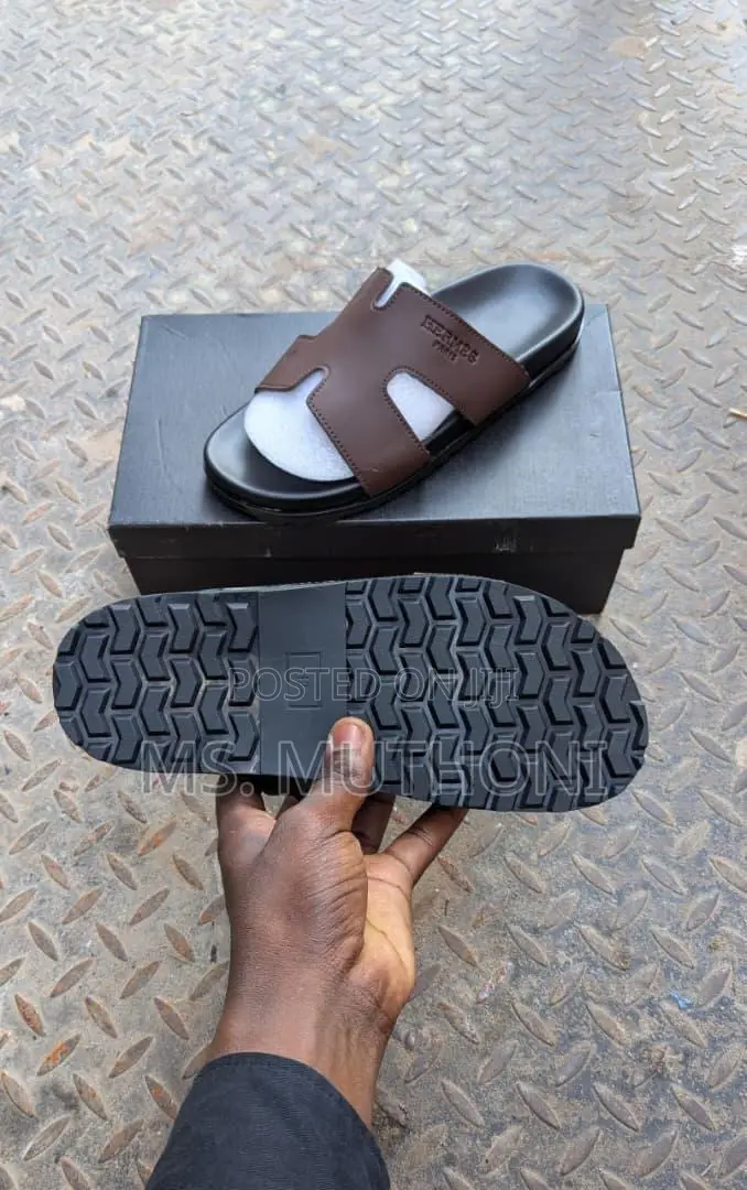 Brown / Black Hermès Izmir Men's Sandals Size 40-45