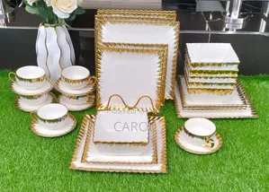 30pcs White Dinner Set With Gold Rim