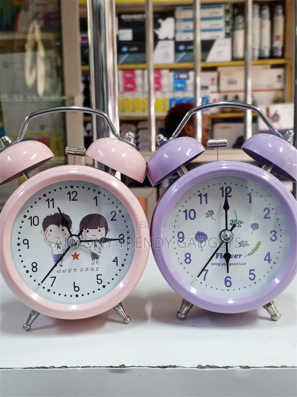 Colorful Cartoon Metal Twin-bell Alarm Clock For Heavy Sleepers