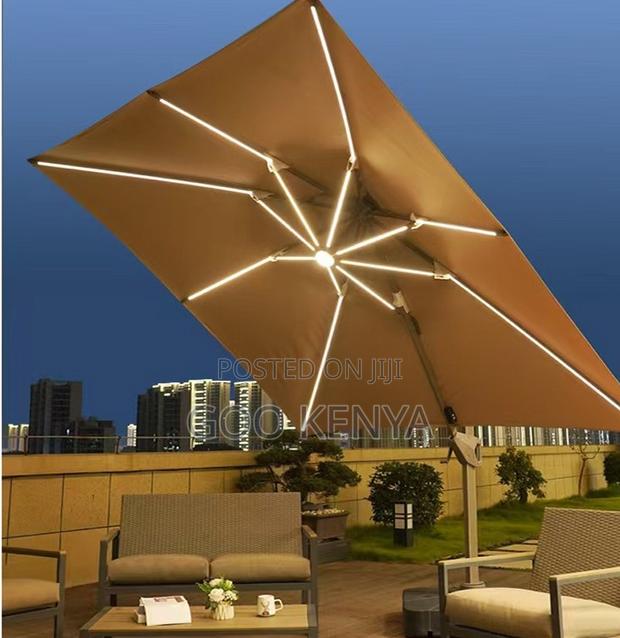 Home Sun Umbrella; Aluminum Outdoor Solar Umbrella With Led Light