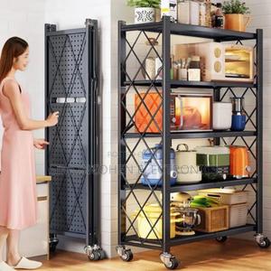 5 Tier Big Size Foldable Kitchen Rack With Wheels - thumbnail 2