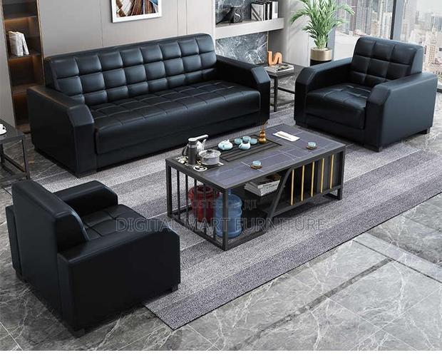 Black Office Plush Leather 5 Seater Couch