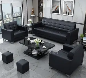 Office Sofa; 5-person Sectional Reception Sofa In Synthetic Leather