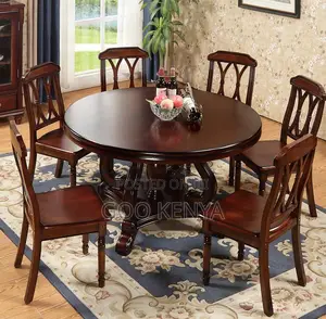 Home Dining Set;6-Seat Modern Minimalist Round Dining Set- Mahogany