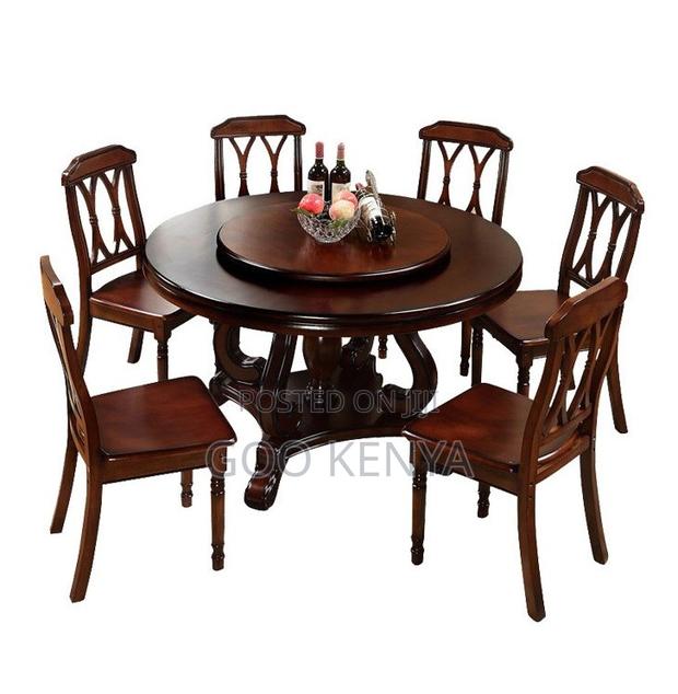 Home Dining Set;6-Seat Modern Minimalist Round Dining Set- Mahogany - thumbnail 3