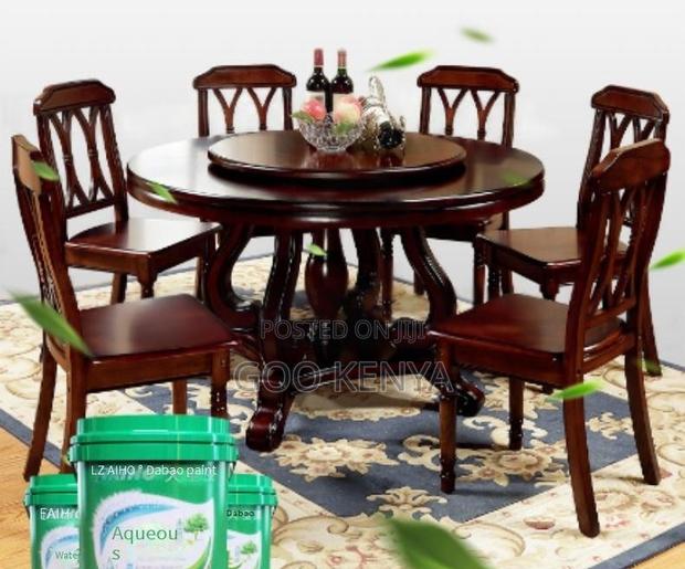 Home Dining Set;6-Seat Modern Minimalist Round Dining Set- Mahogany - thumbnail 6