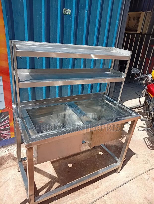Stainless Steel Double Bowl Sink + Overhead Shelves – Heavy Duty