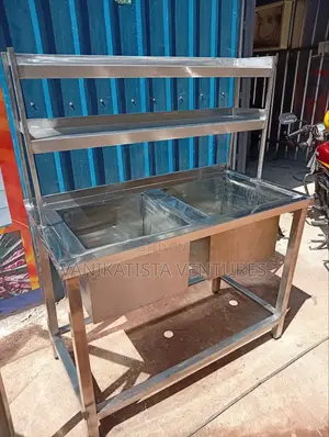 Stainless Steel Double Bowl Sink + Overhead Shelves – Heavy Duty 