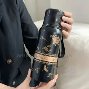 *600ml Capacity Black Flower Cup Vacuum Flask