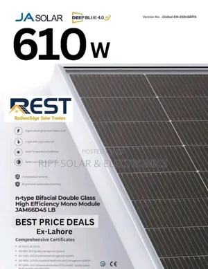 (2) 615 Watts - 49 Volts Bifacial Grade 1 Monocrystalline Solar Panels