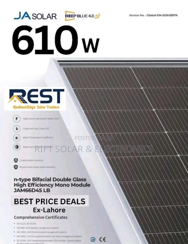 (2) 615 Watts - 49 Volts Bifacial Grade 1 Monocrystalline Solar Panels - thumbnail 3