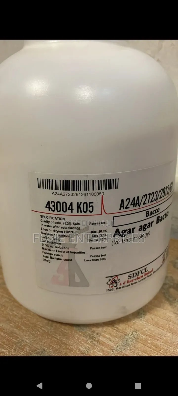 Agar Agar For Bacteriology 500g Sdfine