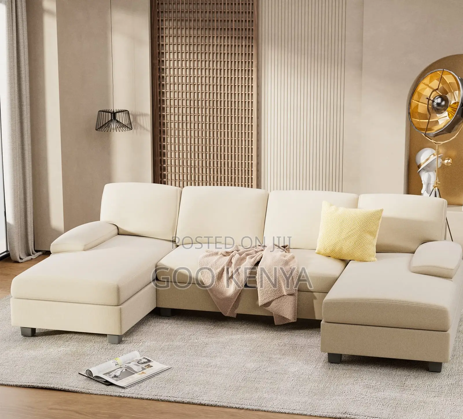 Home Sofa; L-Shaped Soft Cushion Fabric Sofa for Living Room