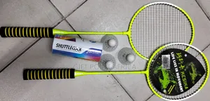 A Pair Of Badminton Rackets With Three Shuttles Cocks And Carrier Bag