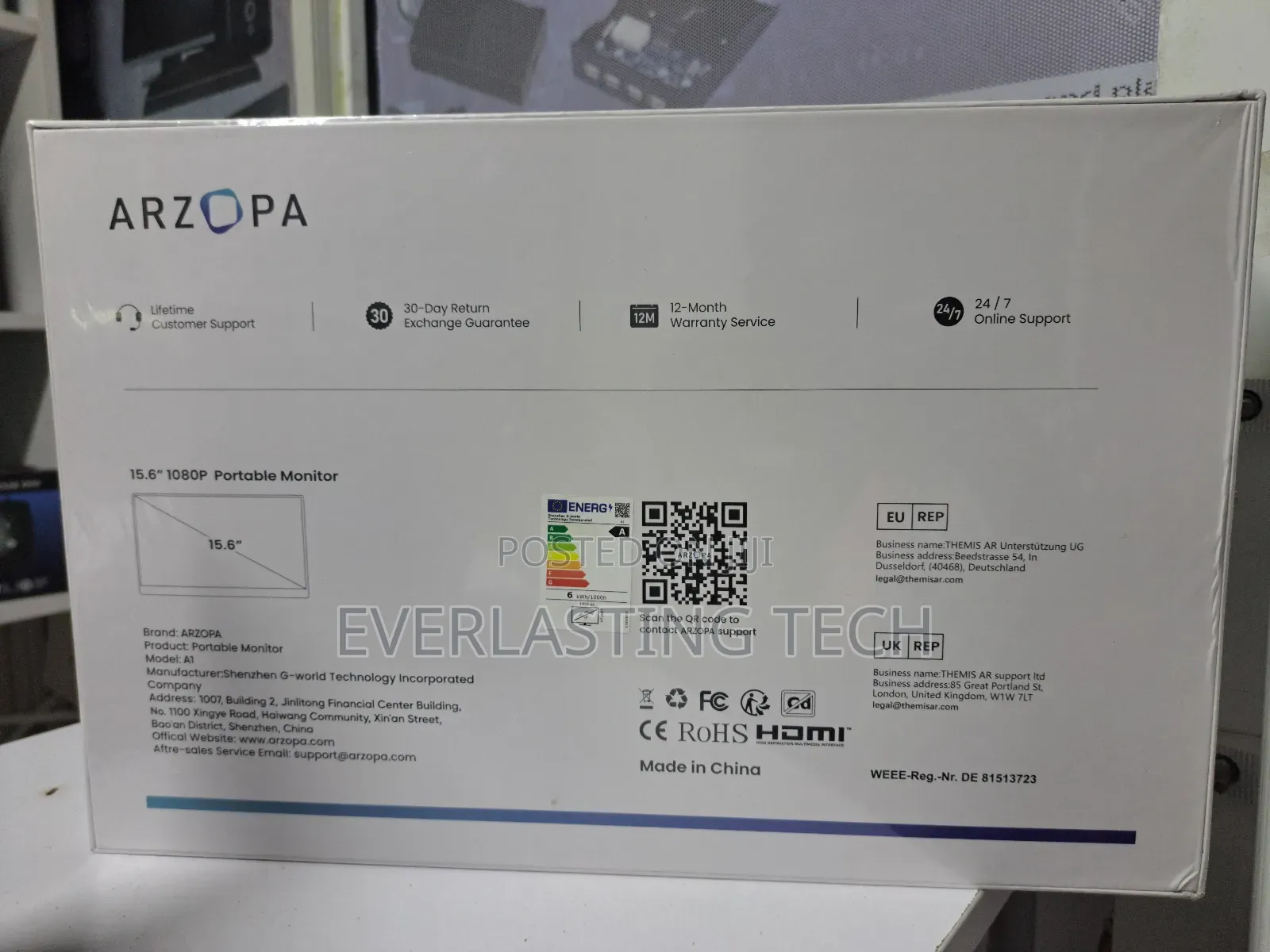 Arzopa Portable Monitor, 15.6'' 1080p FHD Laptop Monitor