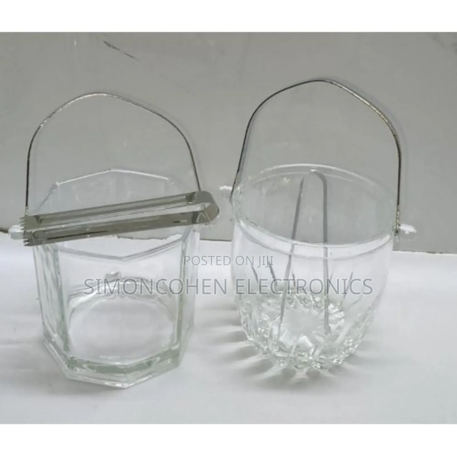 1l Heavy Glass Ice Cube Bucket With Tongs