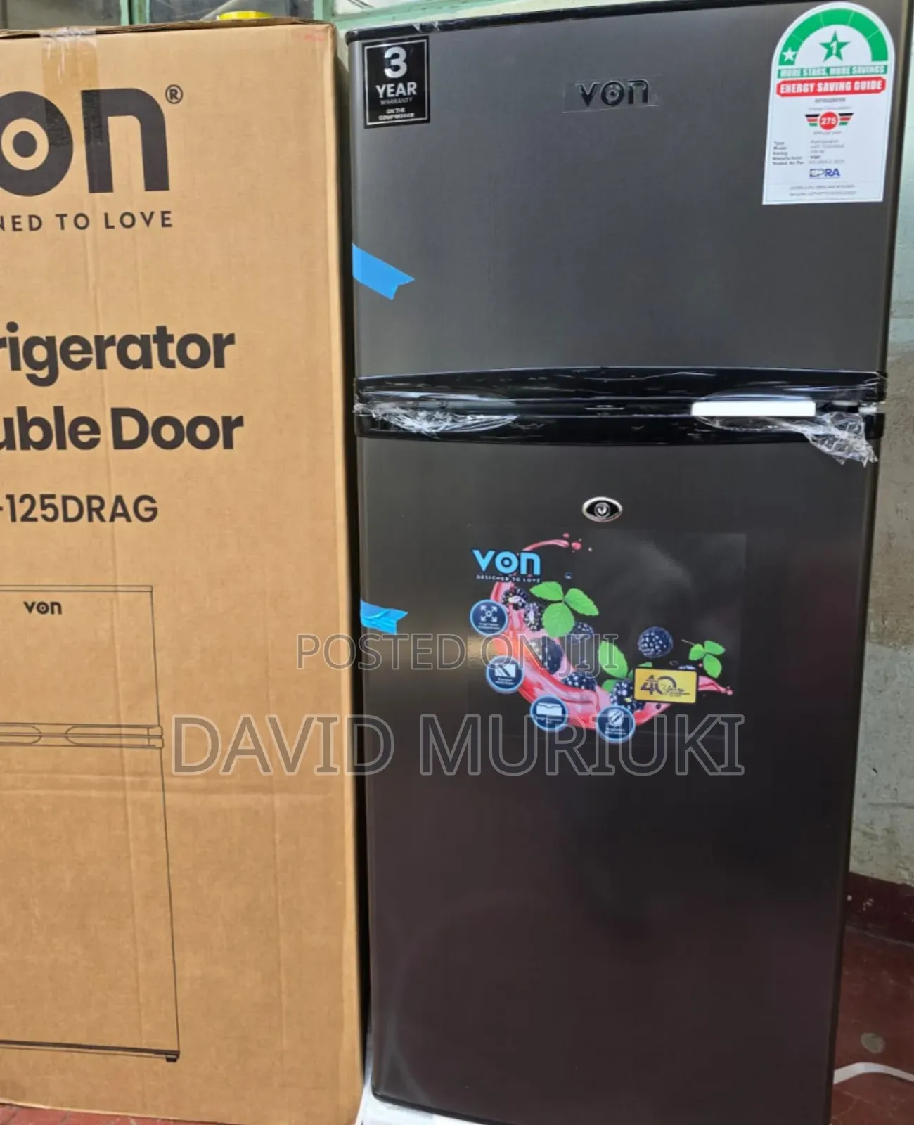 Von Double Door Fridge 125litres Direct Cool