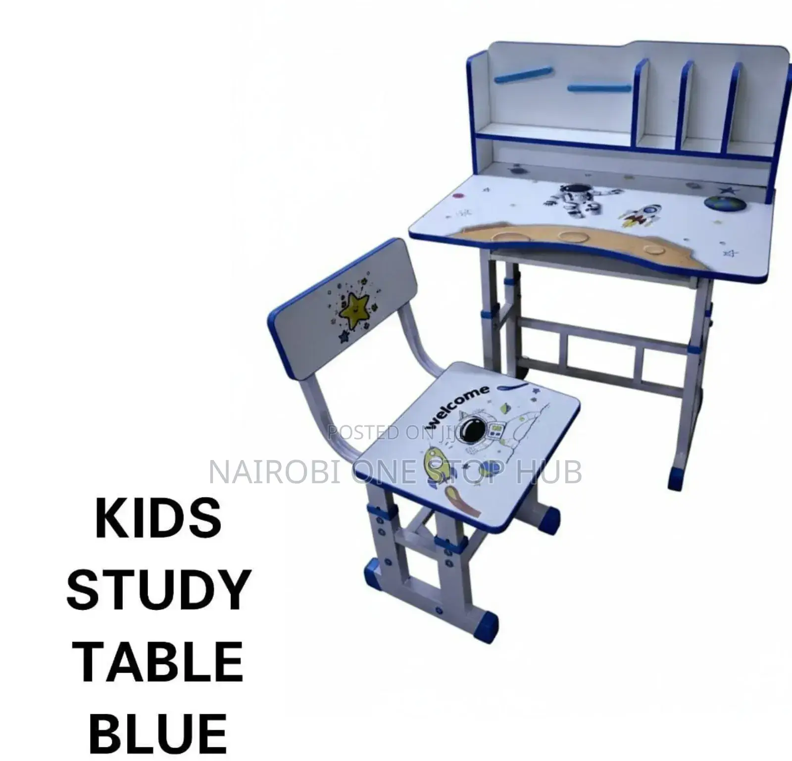Adjustable Height Blue Children's Study Table and Chair Set