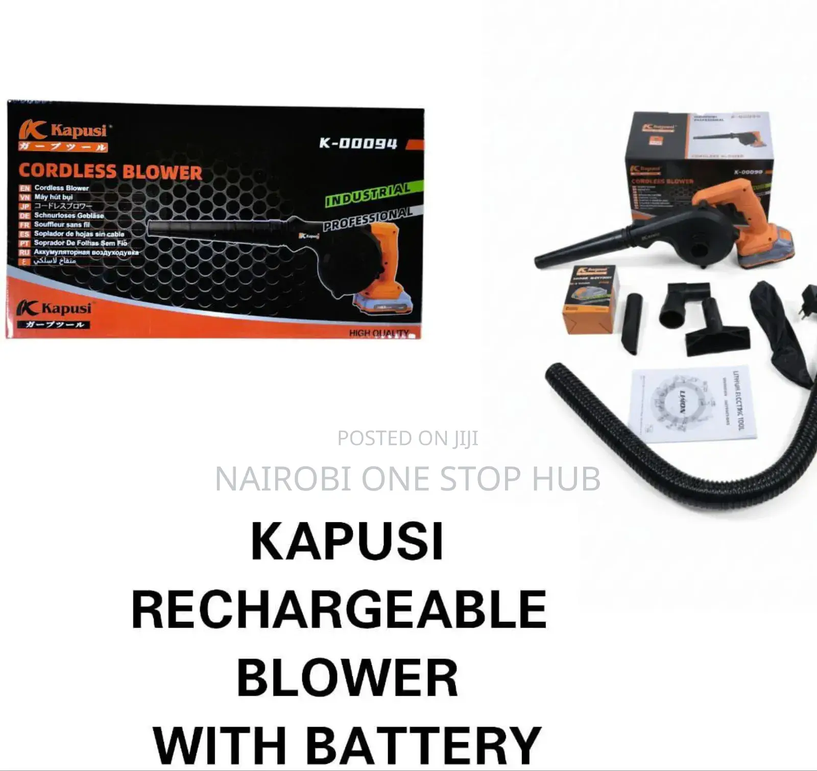 Kapusi Industrial Professional Cordless Blower Kit.
