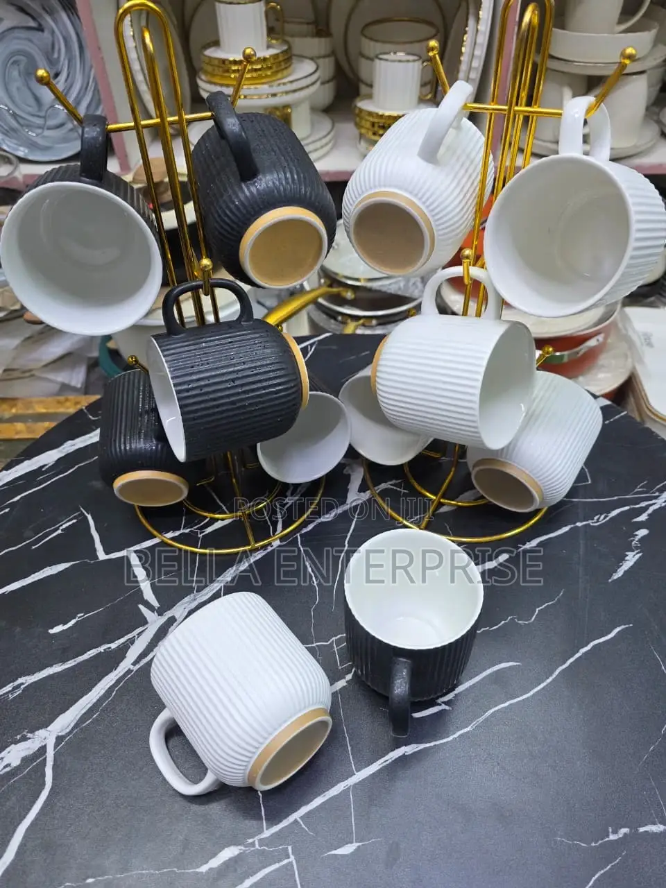 Double Wall Nordic Vertical Stripped Ceramic Coffee Mugs