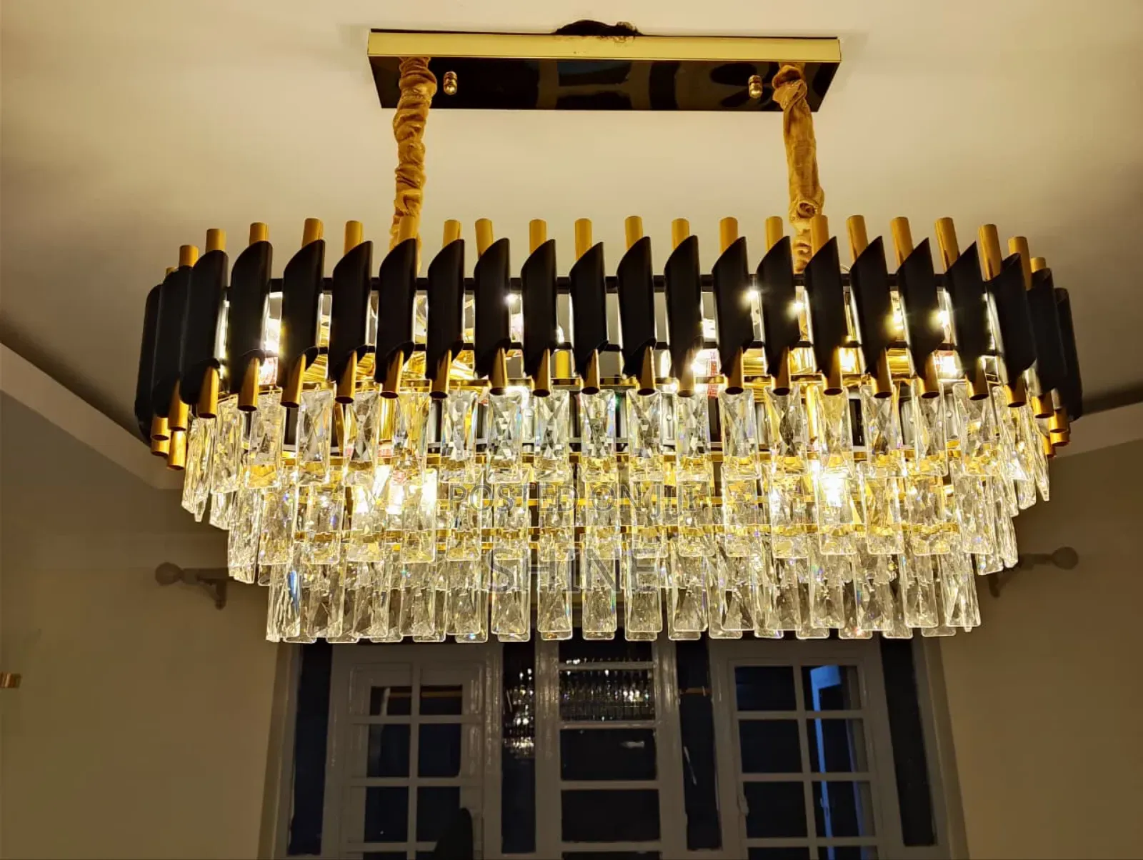 Dining Crystal Chandelier With Touch of Black and Gold