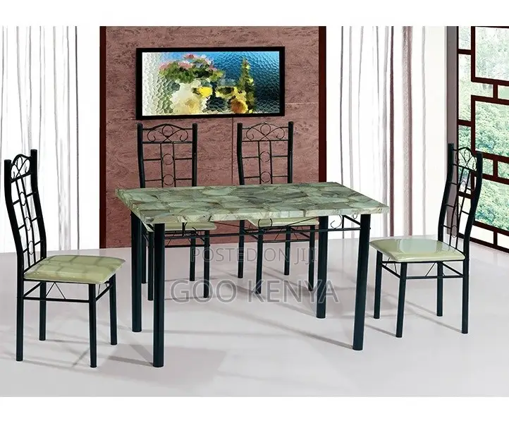 Home Dining Set;Solid Marble Top Table Set With Four Heavy-Duty Chairs