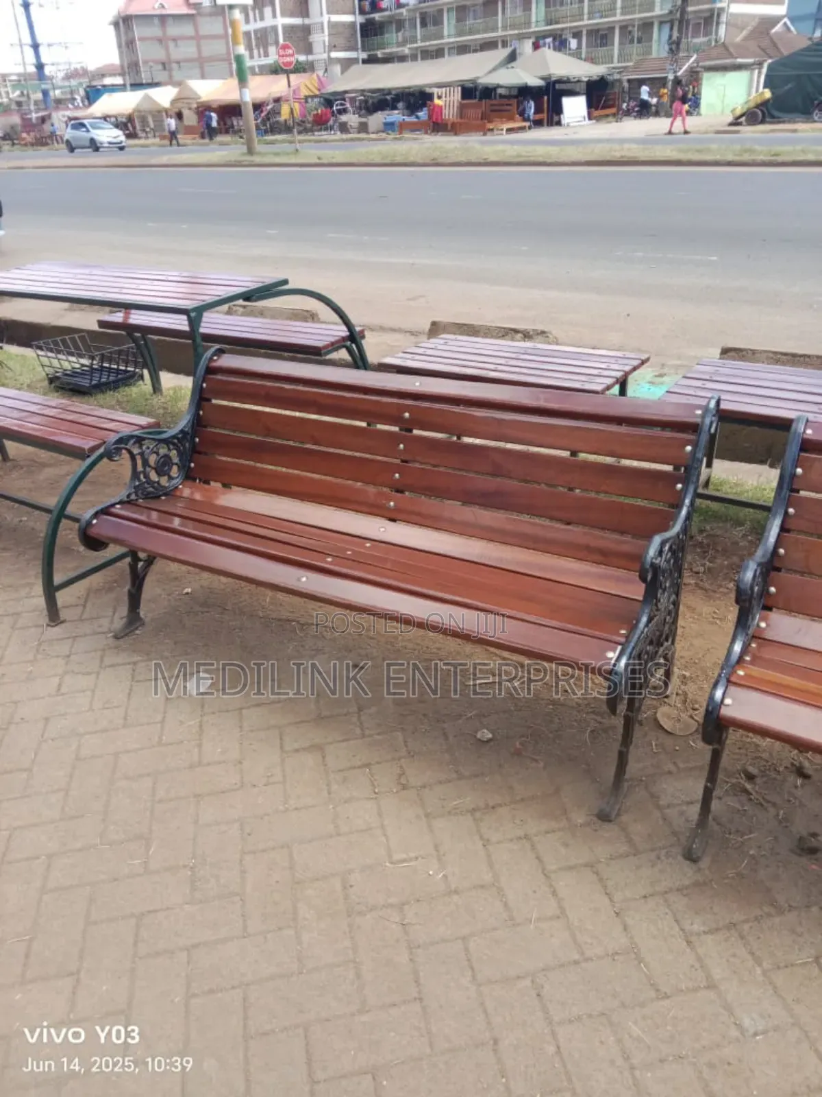 Home Outdoor Metallic Wooden Bench