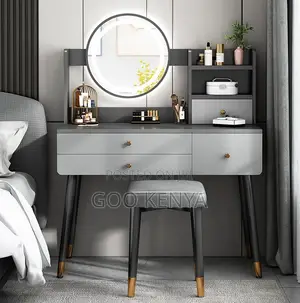 Home Dressing Table; Elegant Makeup Table With Led Lighting and Chair