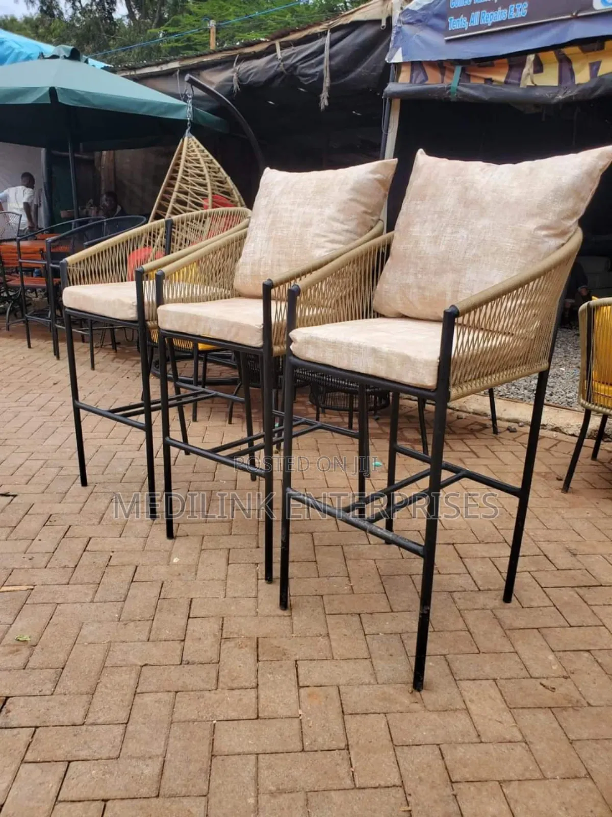 Metallic Handwoven Club Backrested Chairs