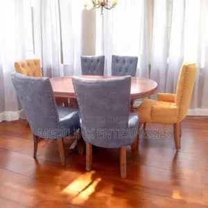 Oval Solid Mixed Fabric 6-Seater Dinner Table Set