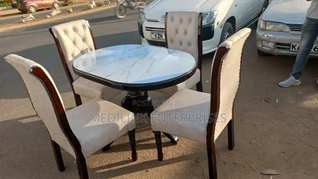 4-Seater Oval Marbled Dinner Table Set