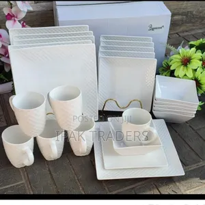 ! 24 PCS Square Dinner Set. - 6 Bowls - 6 Side Plates - 6 Mugs
