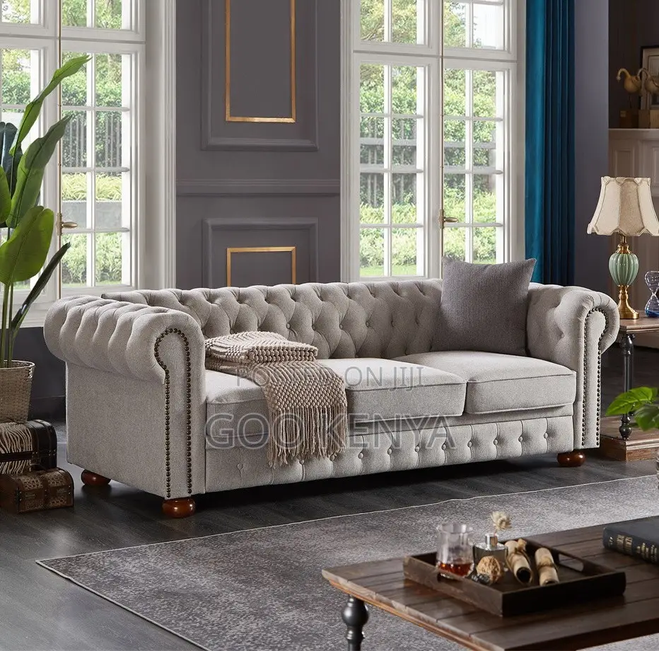 Home Sofa; Elegant 3-Seater Chesterfield Sofa With Solid Wood Legs