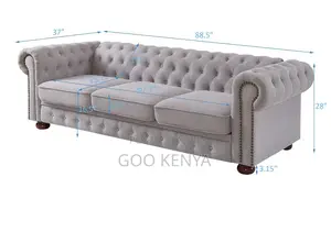 Home Sofa; Elegant 3-Seater Chesterfield Sofa With Solid Wood Legs