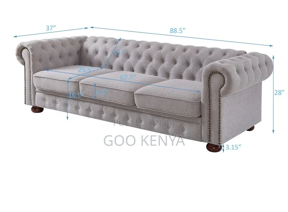 Home Sofa; Elegant 3-Seater Chesterfield Sofa With Solid Wood Legs